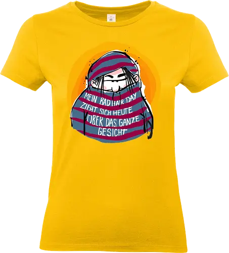 Ringeldinger "Mein Bad Hair Day .." - Ringelpullisprüche, Ringeldinger, streifenweise, Spruch, Weisheit, Motivation, Ringelpulli, Sprüche Shirt, Cartoon Illustration, Badhairday, Style, Beauty, Statement Shirt, Handgezeichnet, Humor, Selbstironie, Streifenpulli, Spruchshirt deutsch - Standard T-Shirt (Women)