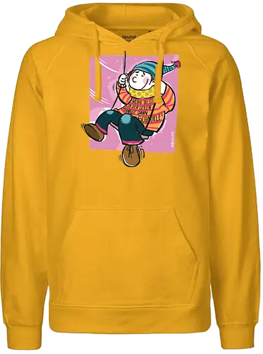 Ringeldinger "Wenn du schon in den Seilen hängst .." - Ringelpullisprüche, Ringeldinger, streifenweise, Spruch, Weisheit, Motivation, Ringelpulli, Sprüche Shirt, Cartoon Illustration, Statement Shirt, Handgezeichnet, Humor, Selbstironie, Streifenpulli, Spruchshirt deutsch - Fairtrade Hoodie