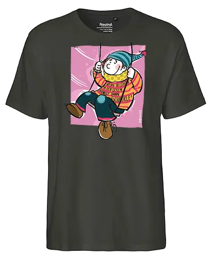 Ringeldinger "Wenn du schon in den Seilen hängst .." - Ringelpullisprüche, Ringeldinger, streifenweise, Spruch, Weisheit, Motivation, Ringelpulli, Sprüche Shirt, Cartoon Illustration, Statement Shirt, Handgezeichnet, Humor, Selbstironie, Streifenpulli, Spruchshirt deutsch - Fairtrade T-Shirt