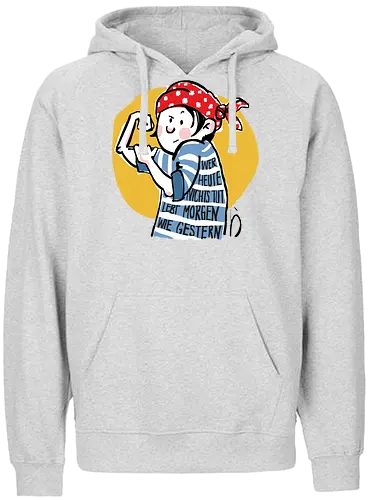 Ringeldinger "Wer heute nichts tut .." - Ringelpullisprüche, Ringeldinger, streifenweise, Spruch, Weisheit, Motivation, Ringelpulli, Sprüche Shirt, Cartoon Illustration, Statement Shirt, Handgezeichnet, Humor, Selbstironie, Streifenpulli, Spruchshirt deutsch - Fairtrade Hoodie