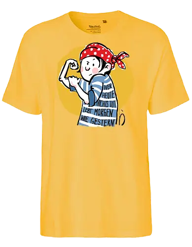 Ringeldinger "Wer heute nichts tut .." - Ringelpullisprüche, Ringeldinger, streifenweise, Spruch, Weisheit, Motivation, Ringelpulli, Sprüche Shirt, Cartoon Illustration, Statement Shirt, Handgezeichnet, Humor, Selbstironie, Streifenpulli, Spruchshirt deutsch - Fairtrade T-Shirt