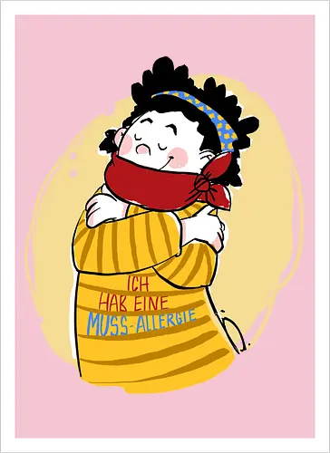 Mussallergie - Ringelpullisprüche, Ringeldinger, streifenweise, Spruch, Weisheit, Motivation, Ringelpulli, SprücheShirt, Cartoon Illustration, Statement, Handgezeichnet, Humor, Selbstironie, Streifenpulli, Spruchshirt, deutsch, Mussallergie, Faulsein - Artprint