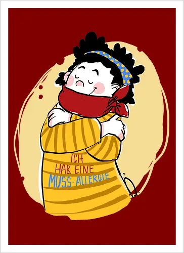 Mussallergie - Ringelpullisprüche, Ringeldinger, streifenweise, Spruch, Weisheit, Motivation, Ringelpulli, SprücheShirt, Cartoon Illustration, Statement, Handgezeichnet, Humor, Selbstironie, Streifenpulli, Spruchshirt, deutsch, Mussallergie, Faulsein - Artprint