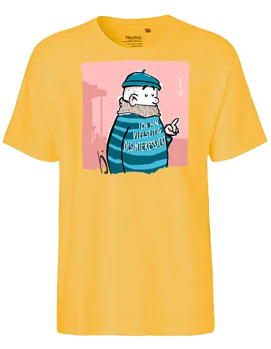 Ich bin vielseitig desinteressiert. - Ringelpullisprüche, Ringeldinger, streifenweise, Spruch, Weisheit, Motivation, Ringelpulli, SprücheShirt, Cartoon Illustration, Statement, Handgezeichnet, Humor, Selbstironie, Streifenpulli, Spruchshirt, deutsch, Misanthrop, introvertiert - Fairtrade T-Shirt