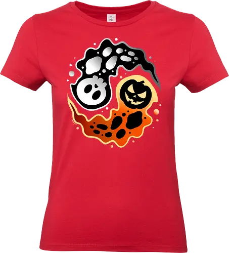 Ying Yang Halloween - creepy, happyhalloween, halloween, cute, pumpkin, skull, yingyang, horror, lm2Kone, aesthetic, illustration, summerween, zen, trippy, geek - Standard T-Shirt (Women)
