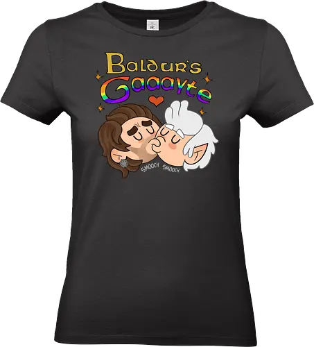 Baldur's Gaaayyyyte - BaldursGate3, BG3FanArt, BaldursGateFanArt, GaleBG3, AstarionBG3, GaleXAstarion, BG3Couple, CuteFanArt, CartoonArt, FantasyArt, RPGArt, LGBTQArt, PrideArt - Standard T-Shirt (Women)