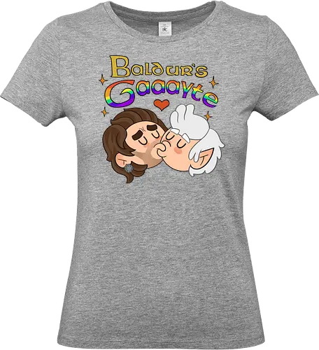 Baldur's Gaaayyyyte - BaldursGate3, BG3FanArt, BaldursGateFanArt, GaleBG3, AstarionBG3, GaleXAstarion, BG3Couple, CuteFanArt, CartoonArt, FantasyArt, RPGArt, LGBTQArt, PrideArt - Standard T-Shirt (Women)
