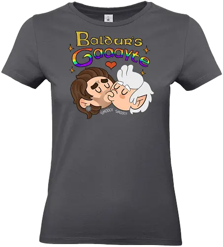 Baldur's Gaaayyyyte - BaldursGate3, BG3FanArt, BaldursGateFanArt, GaleBG3, AstarionBG3, GaleXAstarion, BG3Couple, CuteFanArt, CartoonArt, FantasyArt, RPGArt, LGBTQArt, PrideArt - Standard T-Shirt (Women)