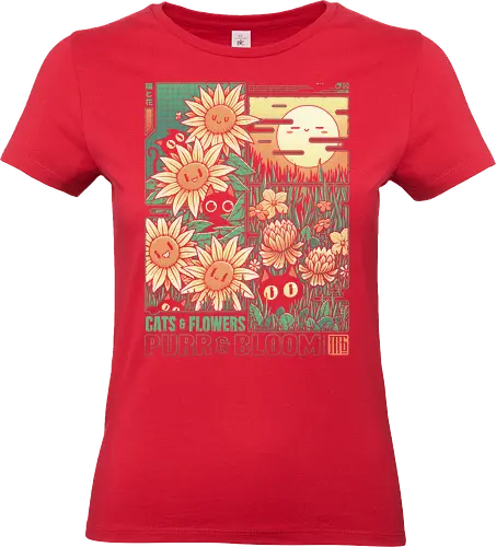 Cats and Flowers - cat, flower, cute, nature, summer, spring, happy, fun - Standard T-Shirt (Women)