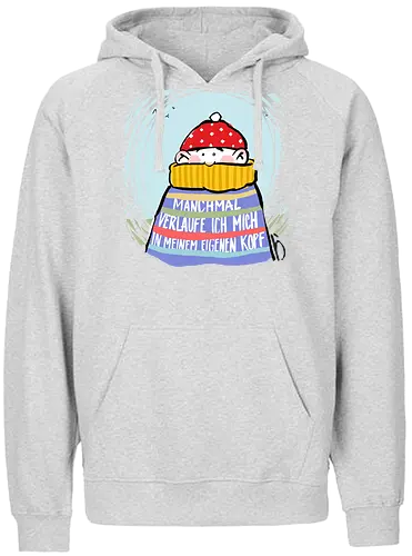 Manchmal verlaufe ich mich in meinem eigenen Kopf - Ringelpullisprüche, Ringeldinger, streifenweise, Spruch, Weisheit, Motivation, Ringelpulli, SprücheShirt, Cartoon Illustration, Statement, lost, verwirrt, verlaufen. Handgezeichnet, Humor, Selbstironie, Streifenpulli, Spruchshirt, deutsch - Fairtrade Hoodie