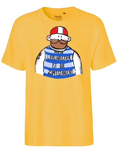 Mein Lieblingstier ist die Zimtschnecke - Ringelpullisprüche, Ringeldinger, streifenweise, Spruch, Weisheit, Motivation, Ringelpulli, SprücheShirt, Cartoon Illustration, Statement, Handgezeichnet, Humor, Selbstironie, Zimtschnecke, Wortspiel, Streifenpulli, Spruchshirt, deutsch - Fairtrade T-Shirt