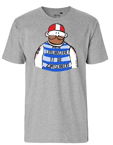 Mein Lieblingstier ist die Zimtschnecke - Ringelpullisprüche, Ringeldinger, streifenweise, Spruch, Weisheit, Motivation, Ringelpulli, SprücheShirt, Cartoon Illustration, Statement, Handgezeichnet, Humor, Selbstironie, Zimtschnecke, Wortspiel, Streifenpulli, Spruchshirt, deutsch - Fairtrade T-Shirt