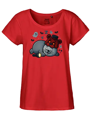 Frobbie Sleep - horror merch, gaming merch, cute horror, kawaii horror, seal mascot, robbyhorror, robbencrew, indie horror, horror gamer, spooky seal, freddy inspired, fnaf merch, horror streetwear, gaming streetwear, streamer merch, youtube merch, twitch merch, cozy horror, creepy cute, seal hoodie, seal tshirt, limited merch, robbyhorror merch, sleepy seal, gamer fashion, nerd streetwear, horror kawaii, mascot merch - Fairtrade Girl Shirt