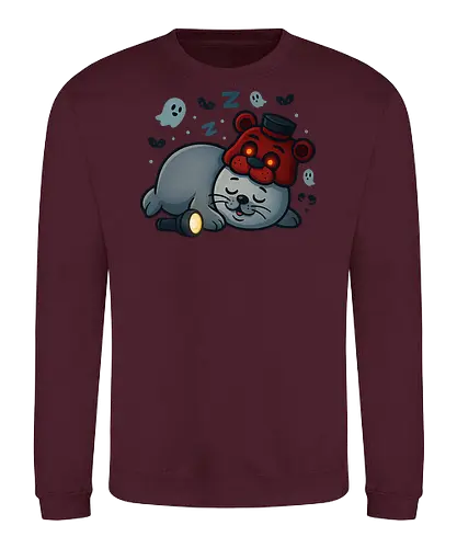 Frobbie Sleep - horror merch, gaming merch, cute horror, kawaii horror, seal mascot, robbyhorror, robbencrew, indie horror, horror gamer, spooky seal, freddy inspired, fnaf merch, horror streetwear, gaming streetwear, streamer merch, youtube merch, twitch merch, cozy horror, creepy cute, seal hoodie, seal tshirt, limited merch, robbyhorror merch, sleepy seal, gamer fashion, nerd streetwear, horror kawaii, mascot merch - Sweatshirt