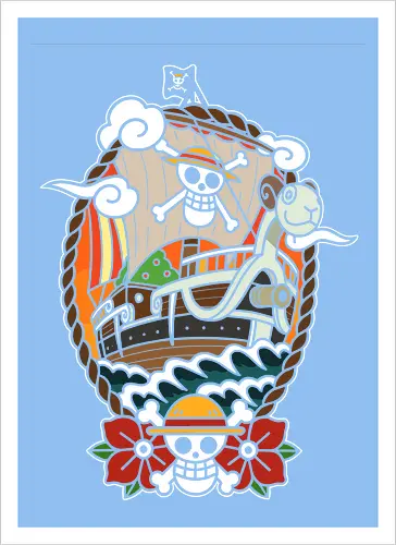  Straw Hat Pirates Going Merry Ship Pirate Anime Art