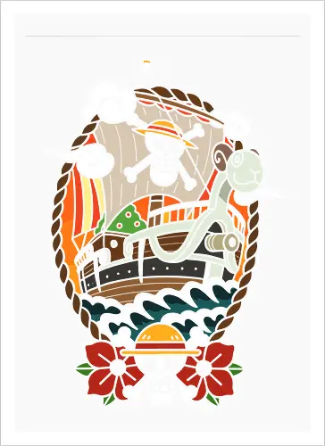  Straw Hat Pirates Going Merry Ship Pirate Anime Art