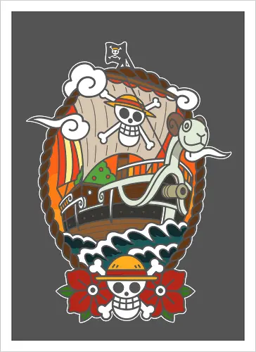  Straw Hat Pirates Going Merry Ship Pirate Anime Art