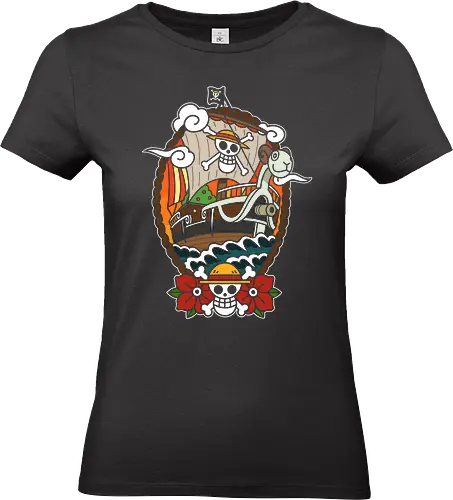  Straw Hat Pirates Going Merry Ship Pirate Anime Art - Pirate, Going Merry, Straw Hat Pirates, pirate, pirate ship, anime, manga, adventure, jolly roger, anime art, fan merchandise, sailing, Laboon, pirate, shonen, Japanese animation, One Piece ship, nautical, anime print - Standard T-Shirt (Women)