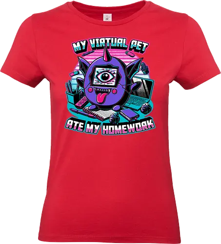 Digital Pet Homework - Vintage, Retro, Toy, Video Game, Game, electronic, Demon, Devil, Virtual Reality, Virtual, Virtual Pet, Pet, Summoning, Summon, Summoned, Ritual, Spirit, Creepy, Spooky, Spooky Season, Homework - Standard T-Shirt (Women)