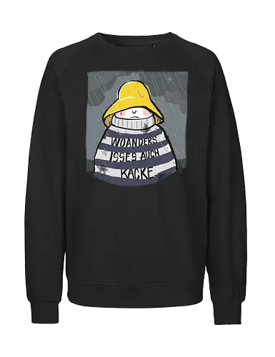 Woanders ist es auch kacke  - deutsch, Urlaub, Beach, Ringelpullisprüche, Ringeldinger, streifenweise, Spruch, Weisheit, woanders, Misanthrop, Motivation, Ringelpulli, SprücheShirt, Cartoon Illustration, Statement, Handgezeichnet, Humor, Selbstironie, Streifenpulli, Spruchshirt - Fairtrade Sweatshirt