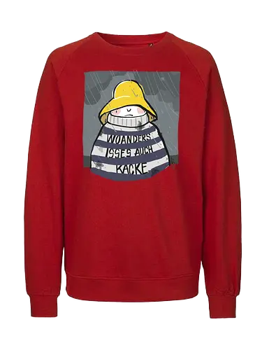 Woanders ist es auch kacke  - deutsch, Urlaub, Beach, Ringelpullisprüche, Ringeldinger, streifenweise, Spruch, Weisheit, woanders, Misanthrop, Motivation, Ringelpulli, SprücheShirt, Cartoon Illustration, Statement, Handgezeichnet, Humor, Selbstironie, Streifenpulli, Spruchshirt - Fairtrade Sweatshirt