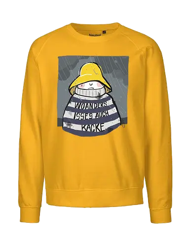 Woanders ist es auch kacke  - deutsch, Urlaub, Beach, Ringelpullisprüche, Ringeldinger, streifenweise, Spruch, Weisheit, woanders, Misanthrop, Motivation, Ringelpulli, SprücheShirt, Cartoon Illustration, Statement, Handgezeichnet, Humor, Selbstironie, Streifenpulli, Spruchshirt - Fairtrade Sweatshirt