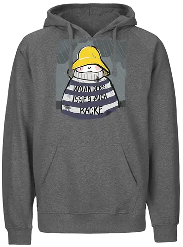 Woanders ist es auch kacke  - deutsch, Urlaub, Beach, Ringelpullisprüche, Ringeldinger, streifenweise, Spruch, Weisheit, woanders, Misanthrop, Motivation, Ringelpulli, SprücheShirt, Cartoon Illustration, Statement, Handgezeichnet, Humor, Selbstironie, Streifenpulli, Spruchshirt - Fairtrade Hoodie