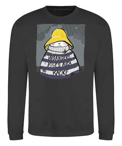 Woanders ist es auch kacke  - deutsch, Urlaub, Beach, Ringelpullisprüche, Ringeldinger, streifenweise, Spruch, Weisheit, woanders, Misanthrop, Motivation, Ringelpulli, SprücheShirt, Cartoon Illustration, Statement, Handgezeichnet, Humor, Selbstironie, Streifenpulli, Spruchshirt - Sweatshirt