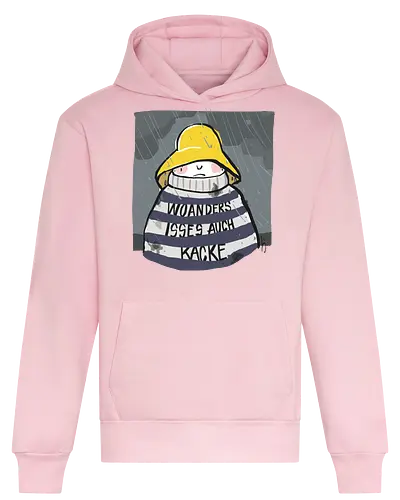 Woanders ist es auch kacke  - deutsch, Urlaub, Beach, Ringelpullisprüche, Ringeldinger, streifenweise, Spruch, Weisheit, woanders, Misanthrop, Motivation, Ringelpulli, SprücheShirt, Cartoon Illustration, Statement, Handgezeichnet, Humor, Selbstironie, Streifenpulli, Spruchshirt - Heavyweight Hoodie