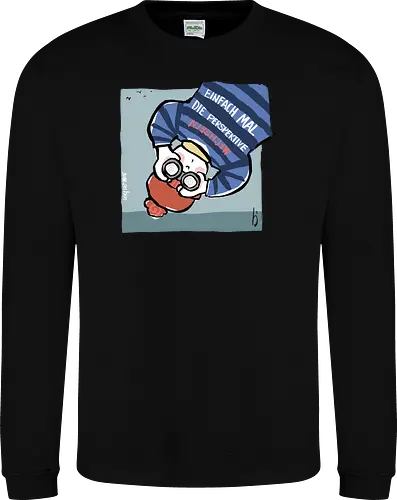 Einfach mal die Perspektive wechseln - Ringelpullisprüche, Ringeldinger, streifenweise, Spruch, Weisheit, Motivation, Ringelpulli, SprücheShirt, Cartoon Illustration, Statement, Handgezeichnet, Perspektive, Persepektivwechsel, Humor, Selbstironie, Streifenpulli, Spruchshirt, deutsch - Sweatshirt