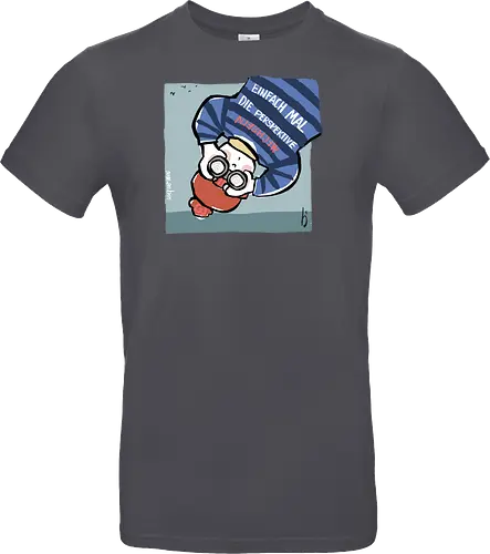 Einfach mal die Perspektive wechseln - Ringelpullisprüche, Ringeldinger, streifenweise, Spruch, Weisheit, Motivation, Ringelpulli, SprücheShirt, Cartoon Illustration, Statement, Handgezeichnet, Perspektive, Persepektivwechsel, Humor, Selbstironie, Streifenpulli, Spruchshirt, deutsch - Standard T-Shirt