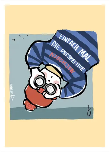 Einfach mal die Perspektive wechseln - Ringelpullisprüche, Ringeldinger, streifenweise, Spruch, Weisheit, Motivation, Ringelpulli, SprücheShirt, Cartoon Illustration, Statement, Handgezeichnet, Perspektive, Persepektivwechsel, Humor, Selbstironie, Streifenpulli, Spruchshirt, deutsch - Artprint