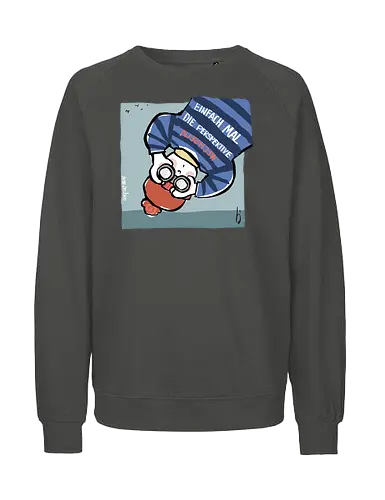 Einfach mal die Perspektive wechseln - Ringelpullisprüche, Ringeldinger, streifenweise, Spruch, Weisheit, Motivation, Ringelpulli, SprücheShirt, Cartoon Illustration, Statement, Handgezeichnet, Perspektive, Persepektivwechsel, Humor, Selbstironie, Streifenpulli, Spruchshirt, deutsch - Fairtrade Sweatshirt
