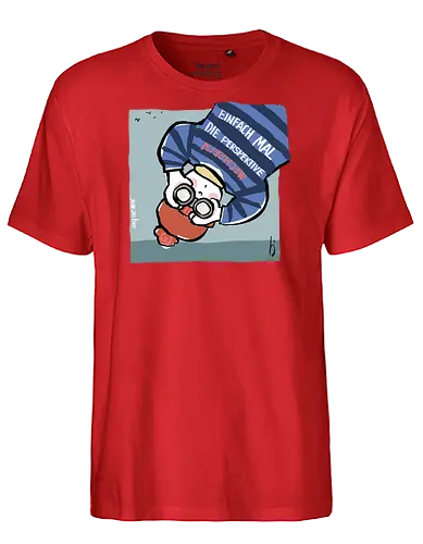 Einfach mal die Perspektive wechseln - Ringelpullisprüche, Ringeldinger, streifenweise, Spruch, Weisheit, Motivation, Ringelpulli, SprücheShirt, Cartoon Illustration, Statement, Handgezeichnet, Perspektive, Persepektivwechsel, Humor, Selbstironie, Streifenpulli, Spruchshirt, deutsch - Fairtrade T-Shirt