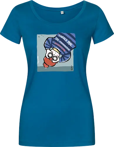 Einfach mal die Perspektive wechseln - Ringelpullisprüche, Ringeldinger, streifenweise, Spruch, Weisheit, Motivation, Ringelpulli, SprücheShirt, Cartoon Illustration, Statement, Handgezeichnet, Perspektive, Persepektivwechsel, Humor, Selbstironie, Streifenpulli, Spruchshirt, deutsch - Women T-Shirt
