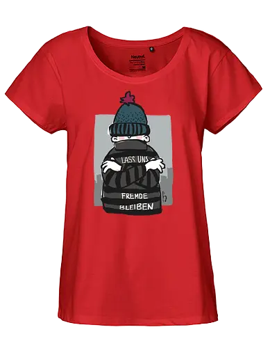 Lass uns Fremde bleiben - Ringelpullisprüche, Ringeldinger, streifenweise, Spruch, Weisheit, Motivation, Ringelpulli, SprücheShirt, Cartoon Illustration, Statement, Misanthrop, Handgezeichnet, Humor, Selbstironie, Streifenpulli, Spruchshirt, deutsch - Fairtrade Girl Shirt
