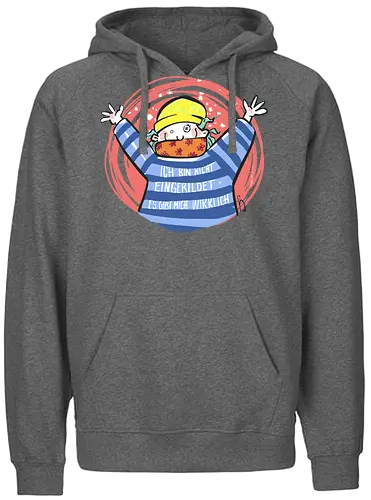 Ich bin nicht eingebildet, es gibt mich wirklich. - Ringelpullisprüche, Ringeldinger, streifenweise, Spruch, Weisheit, Motivation, Ringelpulli, SprücheShirt, Cartoon Illustration, Statement, Handgezeichnet, Humor, Selbstironie, Streifenpulli, Spruchshirt, deutsch - Fairtrade Hoodie