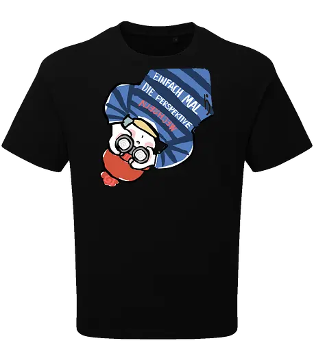 Einfach mal die Perspektive wechseln - Ringelpullisprüche, Ringeldinger, streifenweise, Spruch, Weisheit, Motivation, Ringelpulli, SprücheShirt, Cartoon Illustration, Statement, Handgezeichnet, Humor, Selbstironie, Streifenpulli, Spruchshirt, deutsch - Oversize T-Shirt