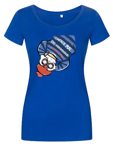 Einfach mal die Perspektive wechseln - Ringelpullisprüche, Ringeldinger, streifenweise, Spruch, Weisheit, Motivation, Ringelpulli, SprücheShirt, Cartoon Illustration, Statement, Handgezeichnet, Humor, Selbstironie, Streifenpulli, Spruchshirt, deutsch - Women T-Shirt