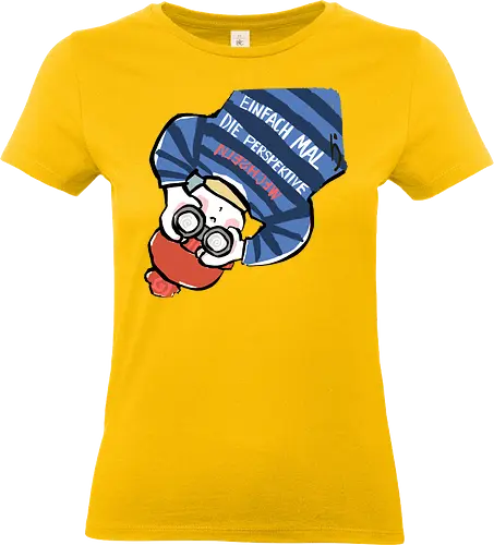 Einfach mal die Perspektive wechseln - Ringelpullisprüche, Ringeldinger, streifenweise, Spruch, Weisheit, Motivation, Ringelpulli, SprücheShirt, Cartoon Illustration, Statement, Handgezeichnet, Humor, Selbstironie, Streifenpulli, Spruchshirt, deutsch - Standard T-Shirt (Women)
