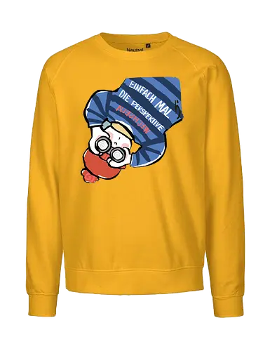 Einfach mal die Perspektive wechseln - Ringelpullisprüche, Ringeldinger, streifenweise, Spruch, Weisheit, Motivation, Ringelpulli, SprücheShirt, Cartoon Illustration, Statement, Handgezeichnet, Humor, Selbstironie, Streifenpulli, Spruchshirt, deutsch - Fairtrade Sweatshirt