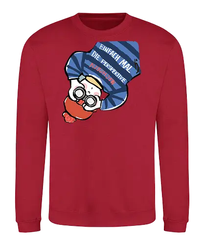 Einfach mal die Perspektive wechseln - Ringelpullisprüche, Ringeldinger, streifenweise, Spruch, Weisheit, Motivation, Ringelpulli, SprücheShirt, Cartoon Illustration, Statement, Handgezeichnet, Humor, Selbstironie, Streifenpulli, Spruchshirt, deutsch - Sweatshirt