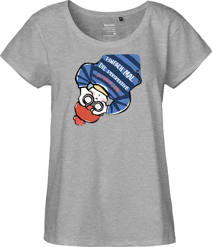 Einfach mal die Perspektive wechseln - Ringelpullisprüche, Ringeldinger, streifenweise, Spruch, Weisheit, Motivation, Ringelpulli, SprücheShirt, Cartoon Illustration, Statement, Handgezeichnet, Humor, Selbstironie, Streifenpulli, Spruchshirt, deutsch - Fairtrade Girl Shirt