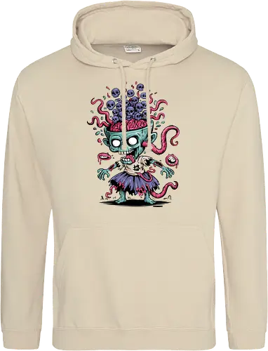 Creepy Zombie with Brain and Skulls Halloween Art