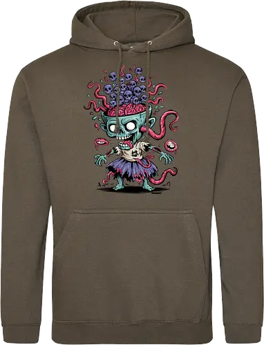 Creepy Zombie with Brain and Skulls Halloween Art