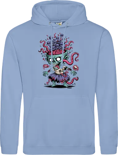 Creepy Zombie with Brain and Skulls Halloween Art