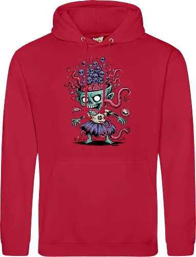 Creepy Zombie with Brain and Skulls Halloween Art