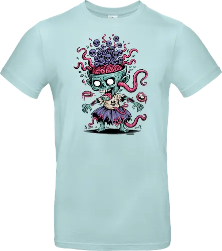 Creepy Zombie with Brain and Skulls Halloween Art