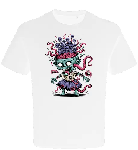 Creepy Zombie with Brain and Skulls Halloween Art