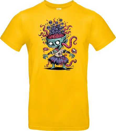 Creepy Zombie with Brain and Skulls Halloween Art